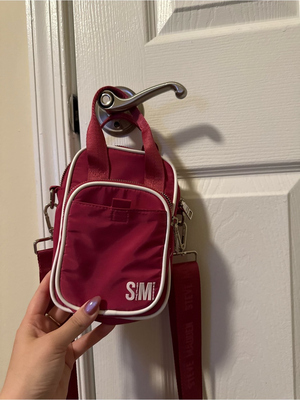 Steve Madden Burgundy Crossbody Mini Bag with White Trim